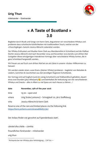 13.11.26 'A Taste of Scotland': Schottische Songs, Schottische Whisky, Schottische Geschichten