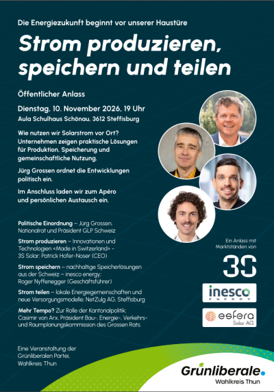 Informationsanlass: Die Energiezukunft beginnt vor unserer Haustüre Informationsanlass: Die Energiezukunft beginnt vor unserer Haustüre